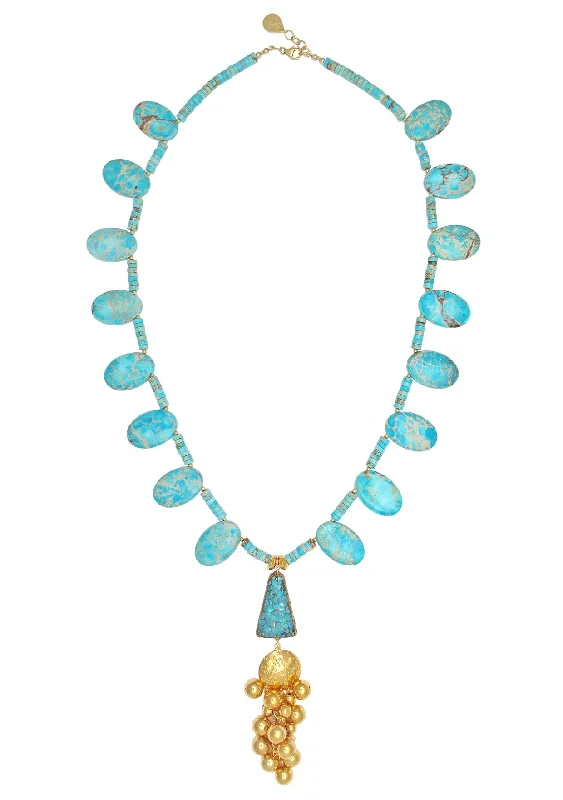 Ladies dainty gold necklaces-Imperial Jasper Turquoise Gold Pendant Necklace