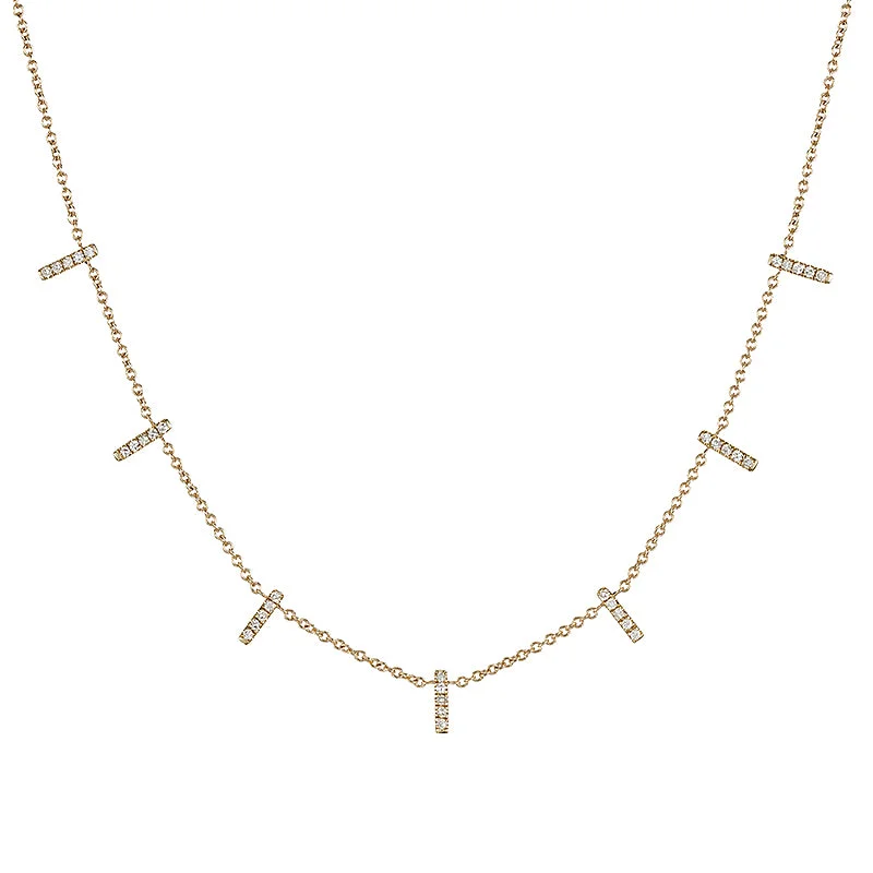 Ladies elegant gold necklaces-Diamond Pavé Bars Necklace, 14k