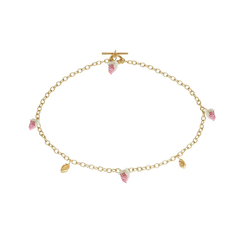 Ladies luxurious necklaces-Strawberry Blob Necklace Gold Plated, Pink Beads