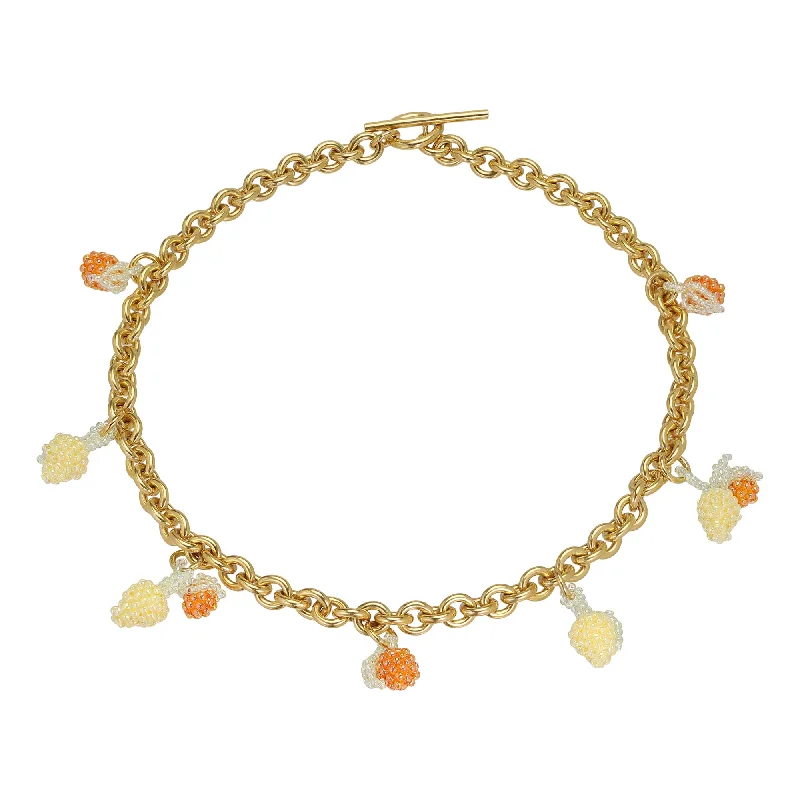 Ladies classic pearl necklaces-Medium Chunky Oranges Necklace Gold Plated, Yellow and Orange Beads