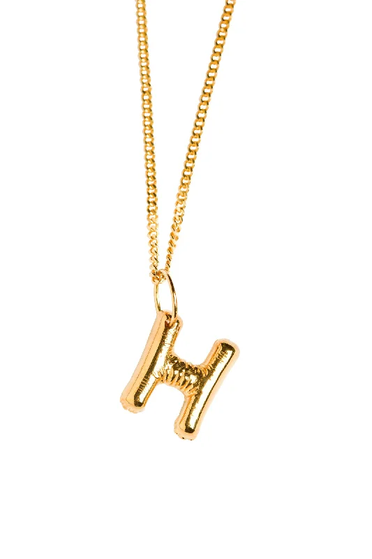 Ladies flower necklaces-Letter H Gold Plated Necklace