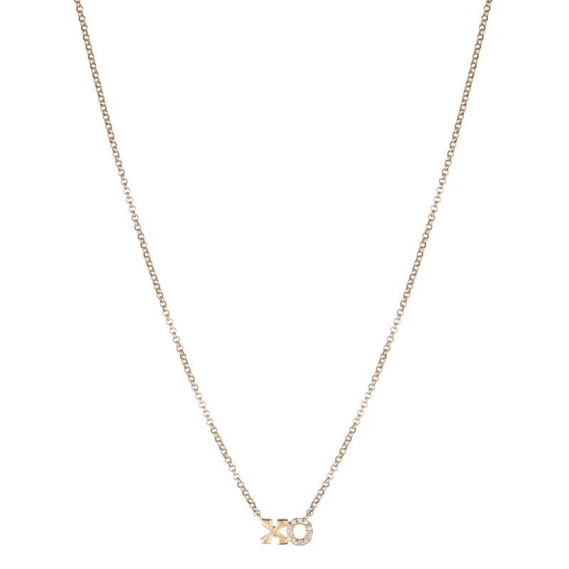 Ladies gemstone choker necklaces-Diamond Pavé XO Necklace, 14k