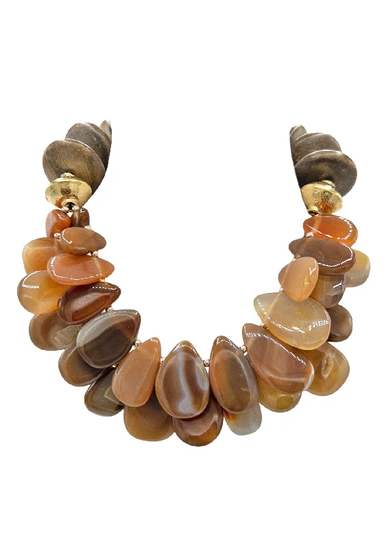 Ladies yellow gold necklaces-Up & Down Carnelian Wood Necklace