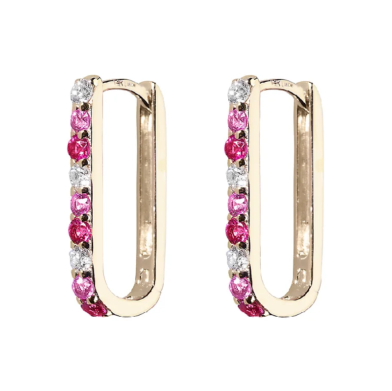 Ladies diamond hoop earrings-Diamond, Pink Sapphire & Ruby Small Paperclip Hoop Earring