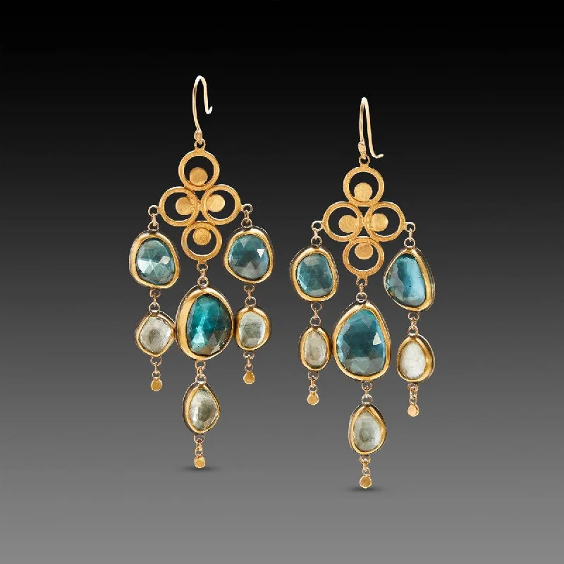 Ladies turquoise drop earrings-Shades of Blue Topaz Chandelier Earrings