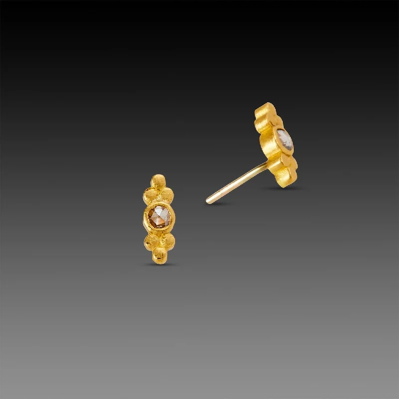 Ladies gemstone earrings-Rose Cut Diamond Studs with Gold Trios