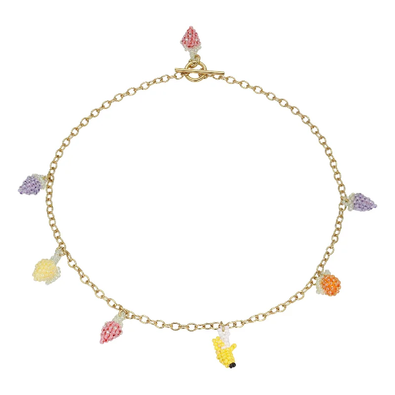 Ladies blue gemstone necklaces-Fruit Salad Necklace Gold Plated, Mixed coloured Beads