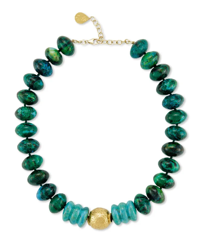 Ladies pearl and gold necklaces-Chrysocolla Turquoise Necklace