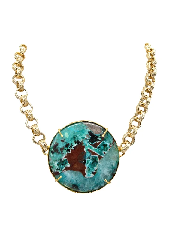 Ladies luxurious necklaces-Green Quartz Pendant Statement Necklace