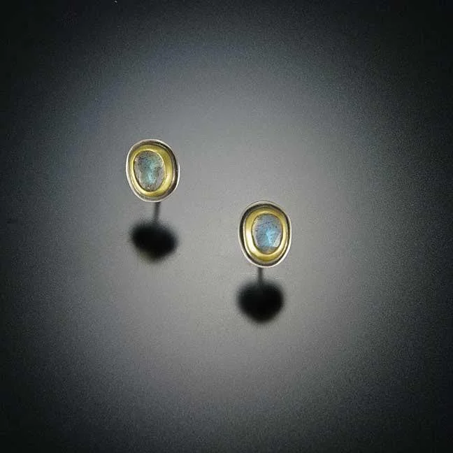 Ladies sapphire earrings-Tiny Labradorite Stud Earrings