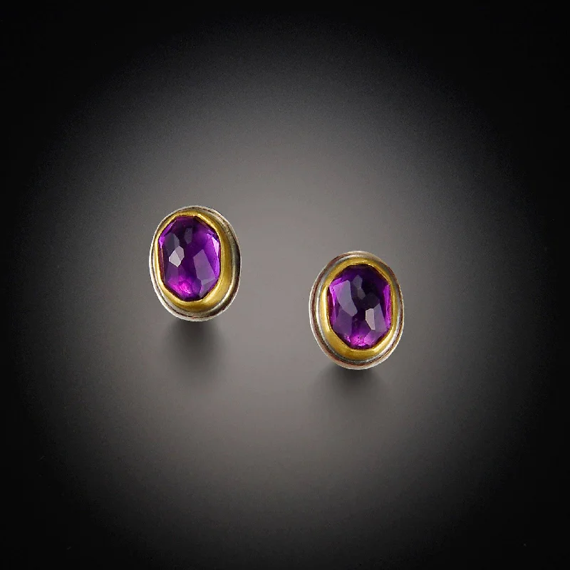 Ladies designer earrings-Oval Amethyst Stud Earrings