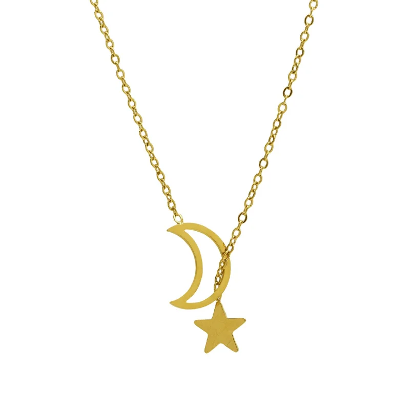 Ladies butterfly necklaces-Moon and Back Gold Necklace