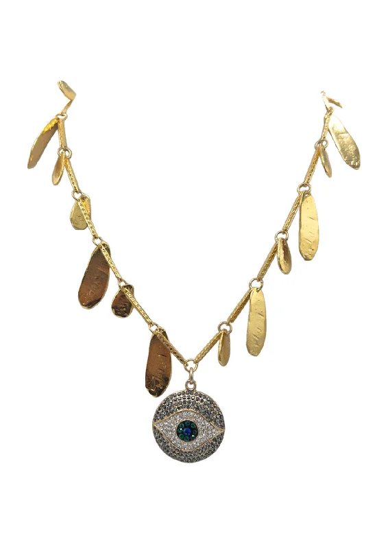 Ladies pearl drop necklaces-Gold Leaf Diamond Illusion Evil Eye Pendant Necklace