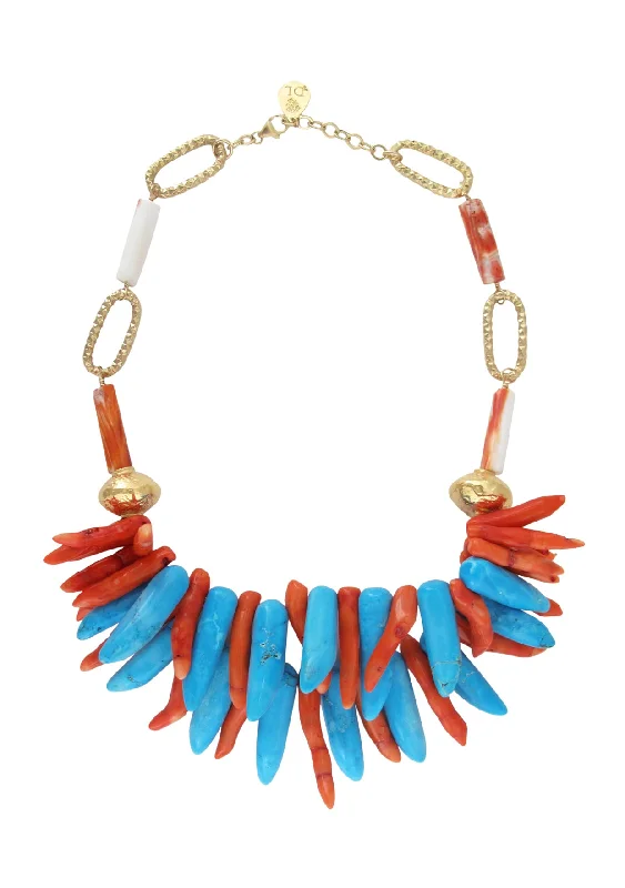 Ladies pearl and gold necklaces-Turquoise Coral Gold Accent Statement Necklace