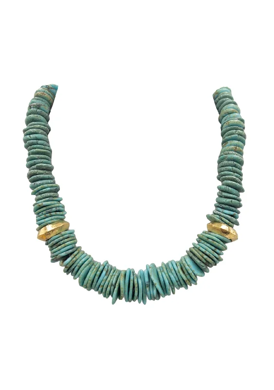 Ladies turquoise necklaces-Turquoise Slab Gold Accent Necklace