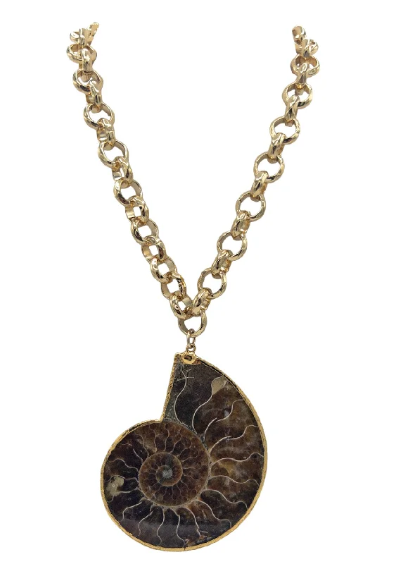 Ladies celestial necklaces-Large Ammonite in Gold Foil Pendant Necklace