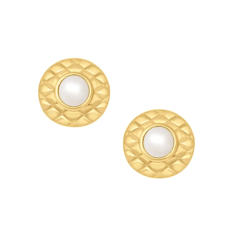 Ladies silver drop earrings-Diana Pearl Stud Earrings