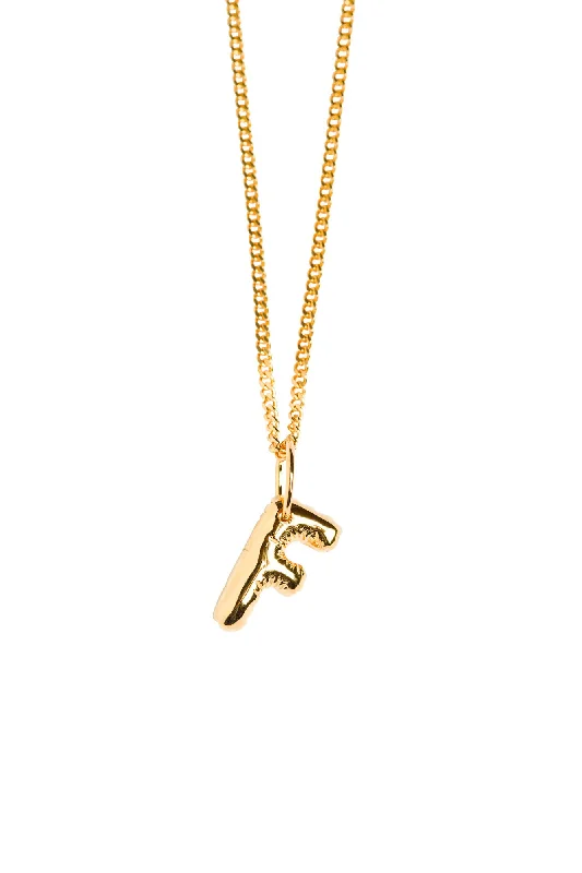 Ladies silver necklaces-Letter F Gold Plated Necklace