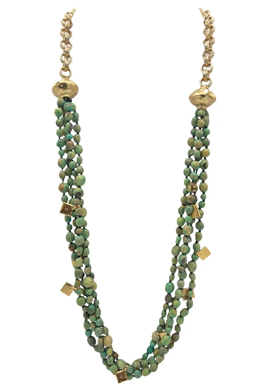 Ladies diamond pendant necklaces-Natural Green Turquoise Gold Accent Long Necklace