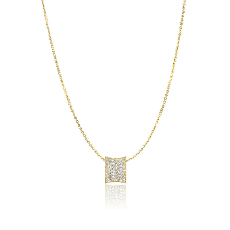 Ladies two-tone necklaces-Felline Concavo 18K Gold Plated Necklace w. Zirconias