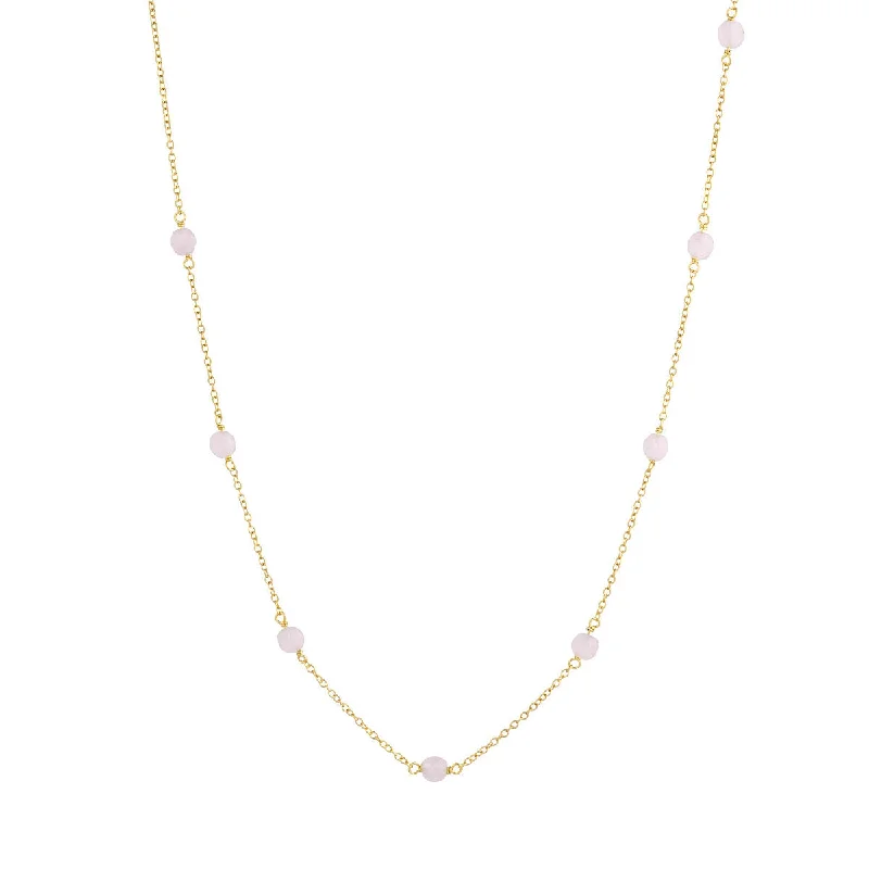 Ladies crystal drop necklaces-Valentine 18K Gold Plated Necklace w. Quartz