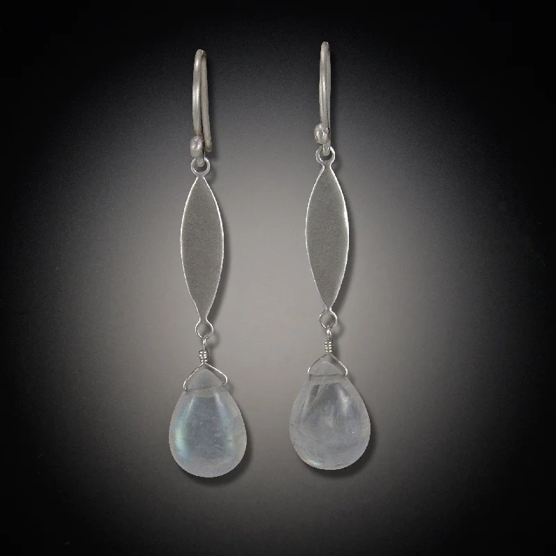 Ladies gold drop earrings-Single Leaf Earrings with Moonstone