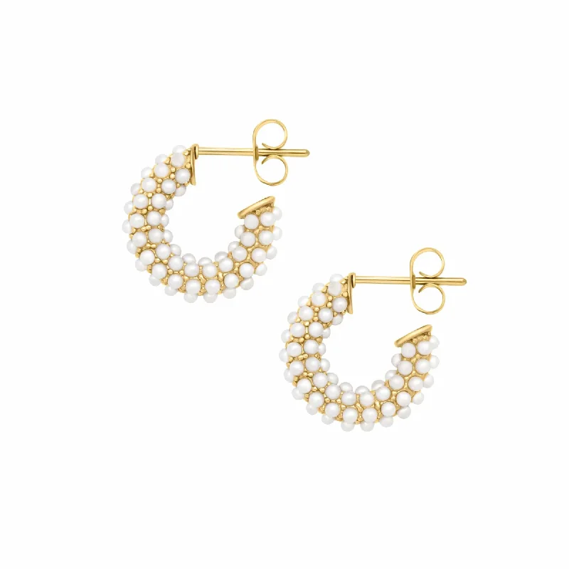 Ladies geometric stud earrings-Senorita Pearl Hoop Earrings