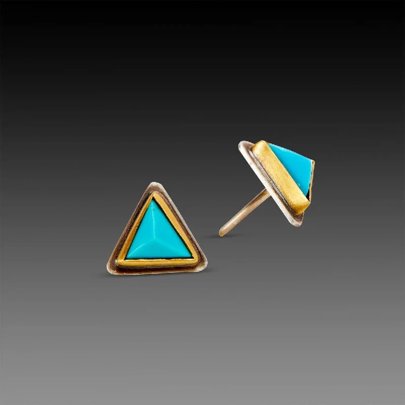 Ladies chandelier earrings-Triangle Turquoise Stud Earrings