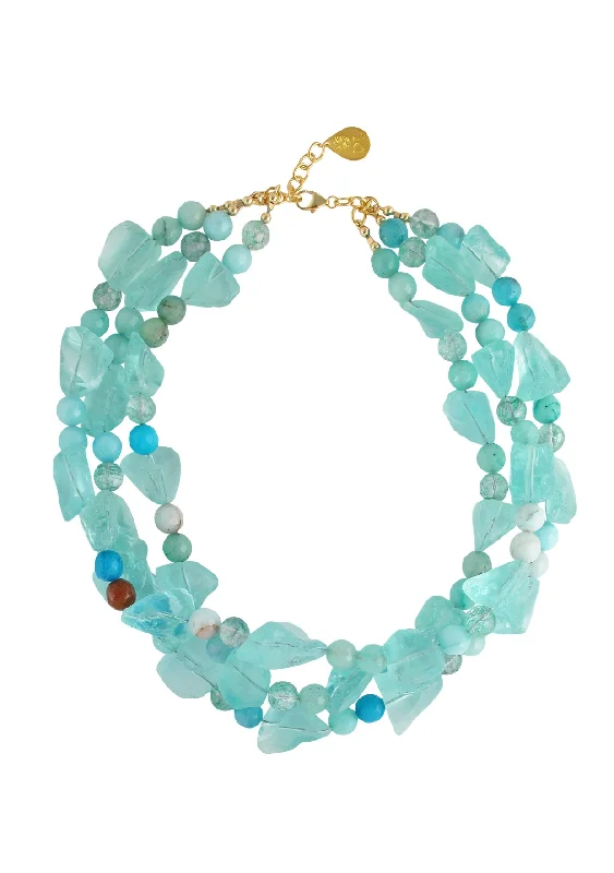 Ladies diamond necklaces-Raw Blue Quartz Amazonite Multi-Strand Necklace