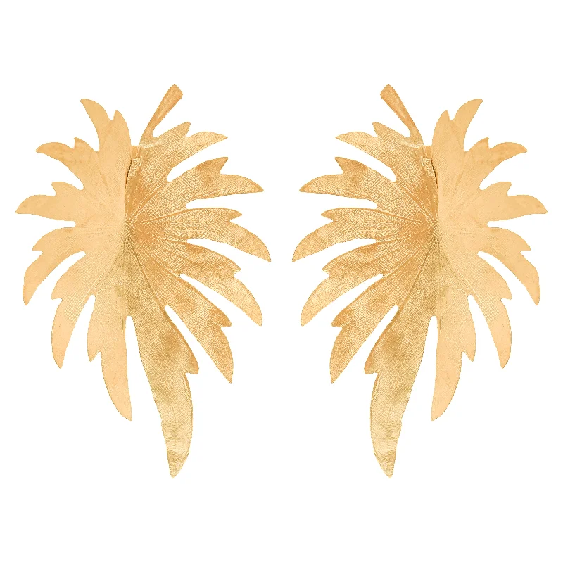 Ladies geometric stud earrings-Gold Palm Earrings