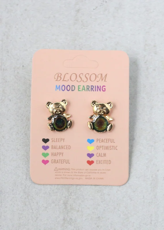 Ladies cocktail earrings-Mood Earrings - Teddy Bear