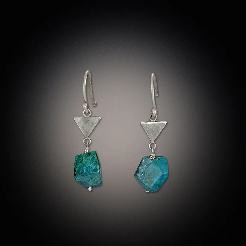 Ladies drop hoop earrings-Tiny Triangle Earrings with Turquoise