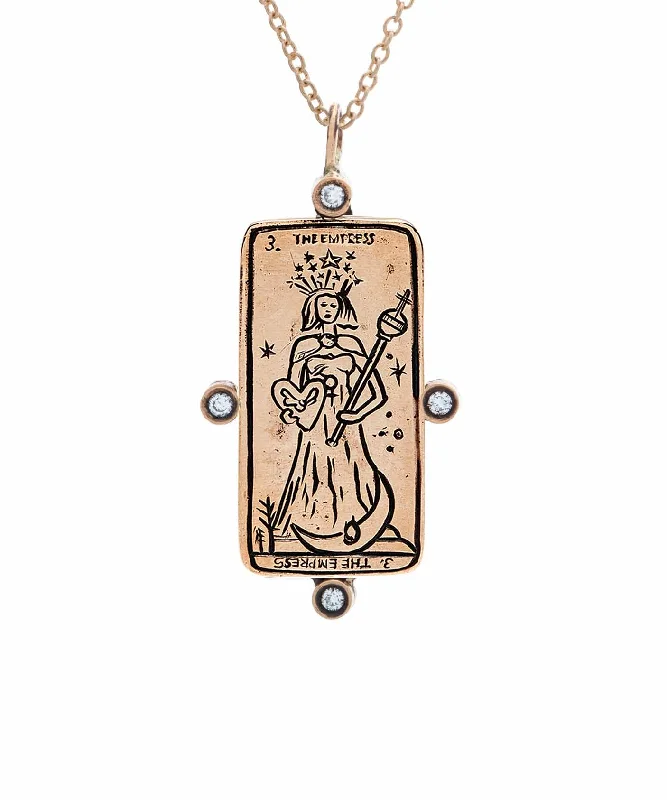 Ladies solitaire necklaces-Diamond The Empress Tarot Card Necklace