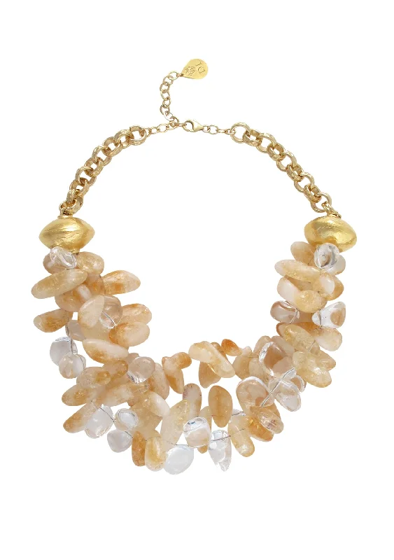 Ladies silver statement necklaces-Citrine Clear Quartz Gold Accent Necklace