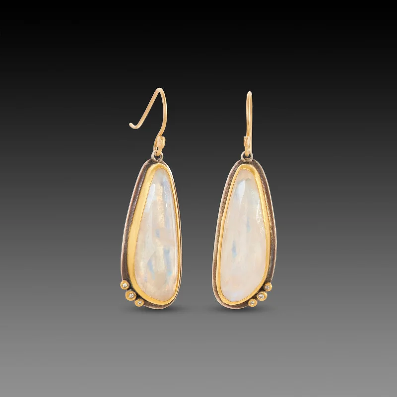 Ladies crystal earrings-Moonstone Earrings with Diamonds