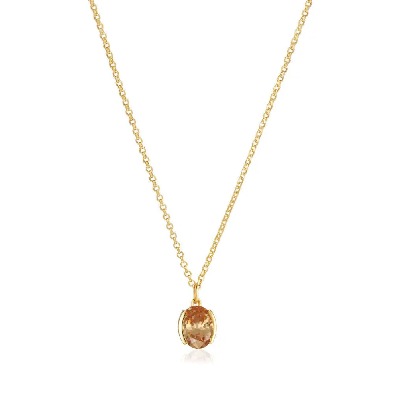 Ladies pearl necklaces-Ellisse Carezza 18K Gold Plated Necklace w. Orange Zirconia