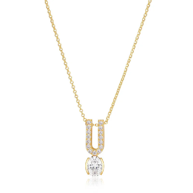 Ladies infinity necklaces-Ellisse Carezza Uno 18K Gold Plated Necklace w. Zirconia