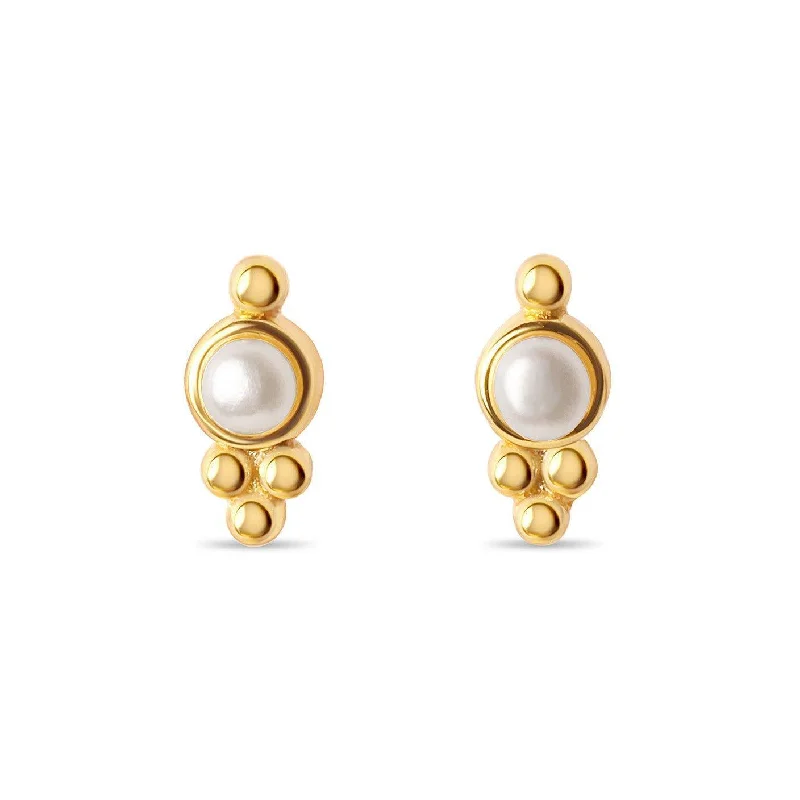 Ladies crystal stud earrings-Beaded Pearl Stud Earrings