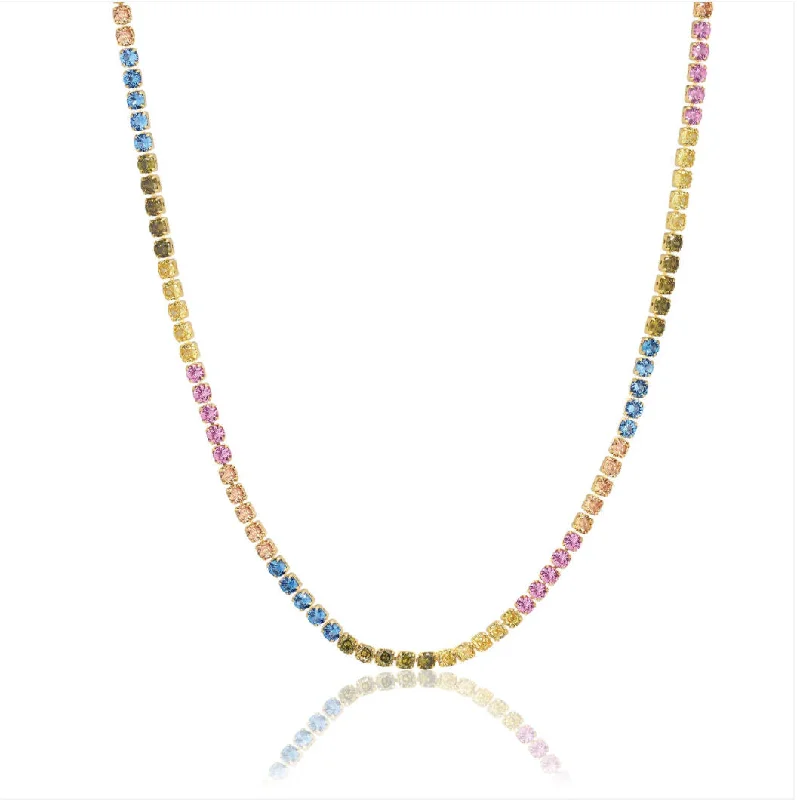 Ladies layered pendant necklaces-Ellera Grande 18K Gold Plated Necklace w. Colored Zirconias