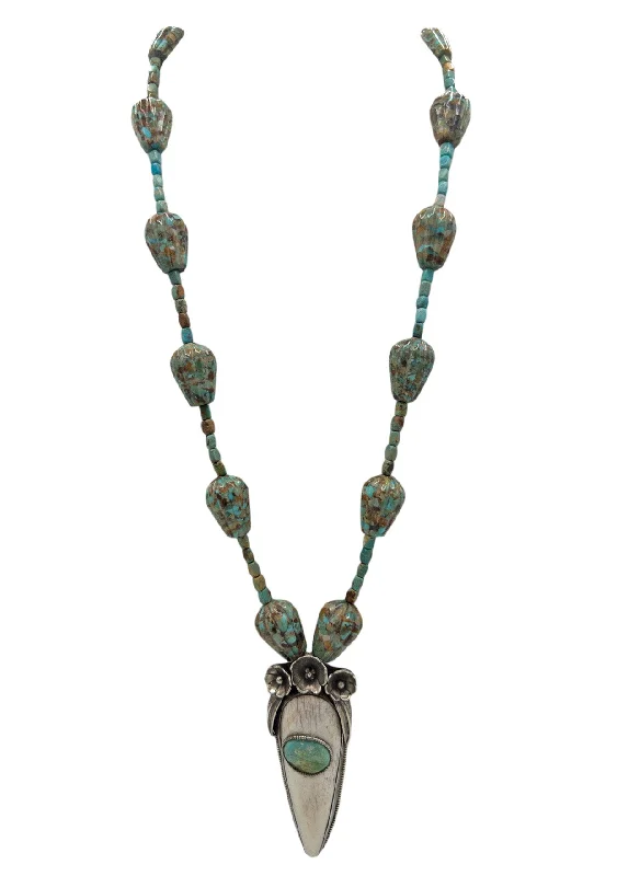 Ladies turquoise necklaces-Turquoise White Shell and Turquoise Pendant Necklace