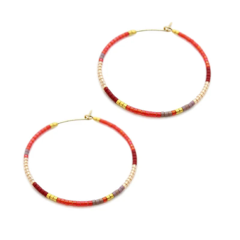 Ladies crystal drop earrings-Beauty Hoops / RED