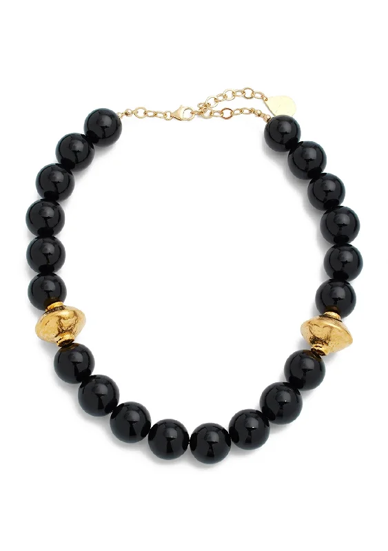 Ladies fancy diamond necklaces-Black Onyx Gold Accent Necklace