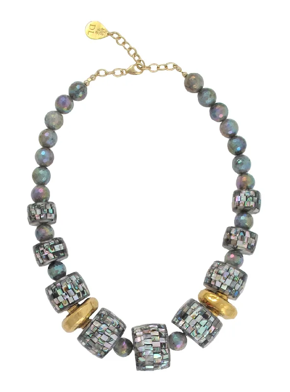 Ladies opal necklaces-Labradorite Abalone Gold Accent Necklace