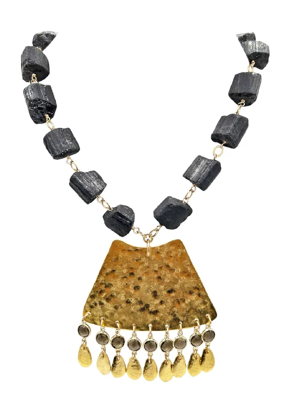 Ladies dainty gold necklaces-Black Kyanite Gold Pendant Necklace