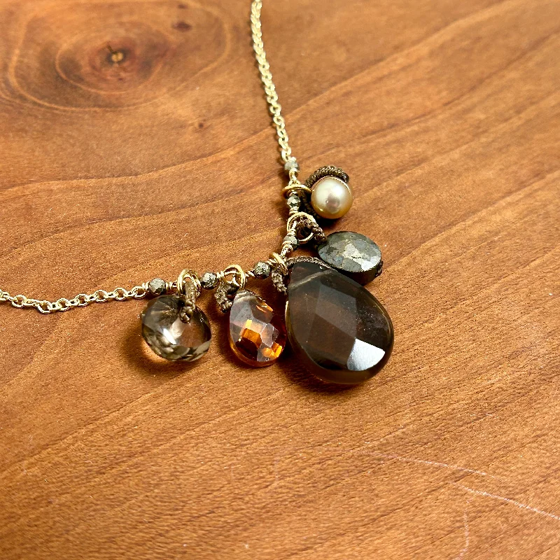 Ladies pearl and gold necklaces-Smoky Drop Necklace