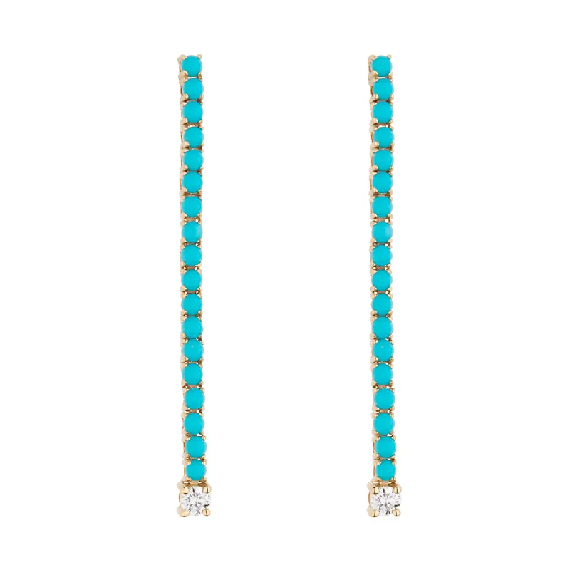 Ladies moon and star earrings-Long Turquoise & Diamond Tennis Earring