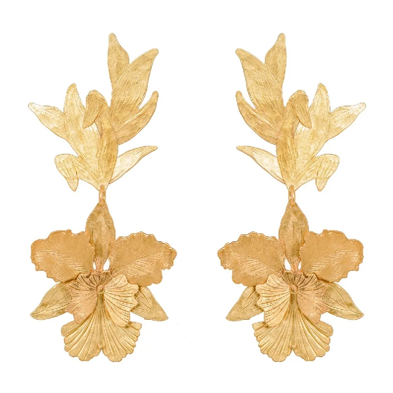 Ladies vintage stud earrings-Gold La'akea Orchid Earrings