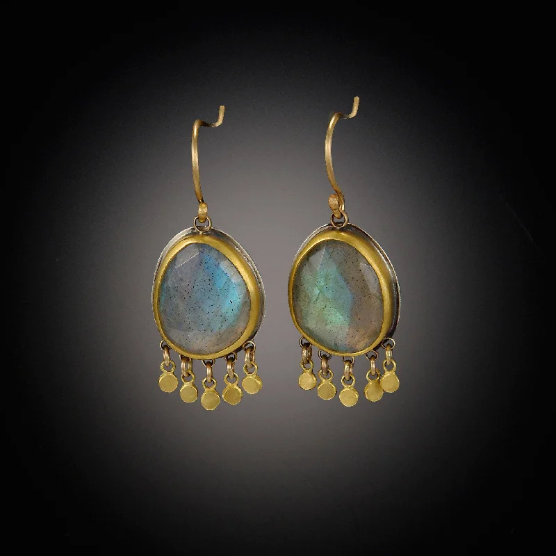 Ladies diamond earrings-Labradorite Earrings with 22k Gold Fringe