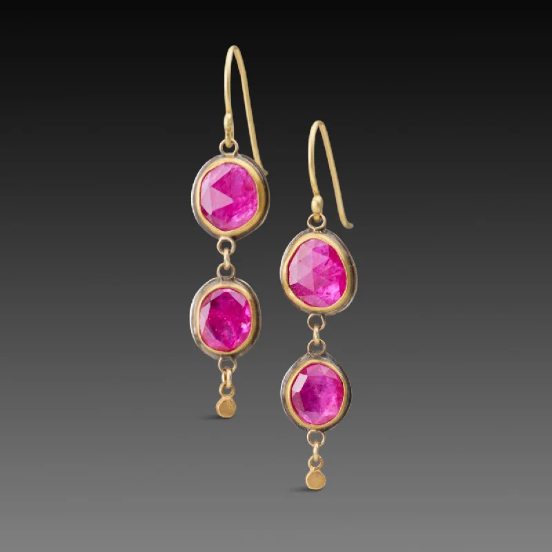 Ladies blue sapphire earrings-Double Ruby Drop Earrings