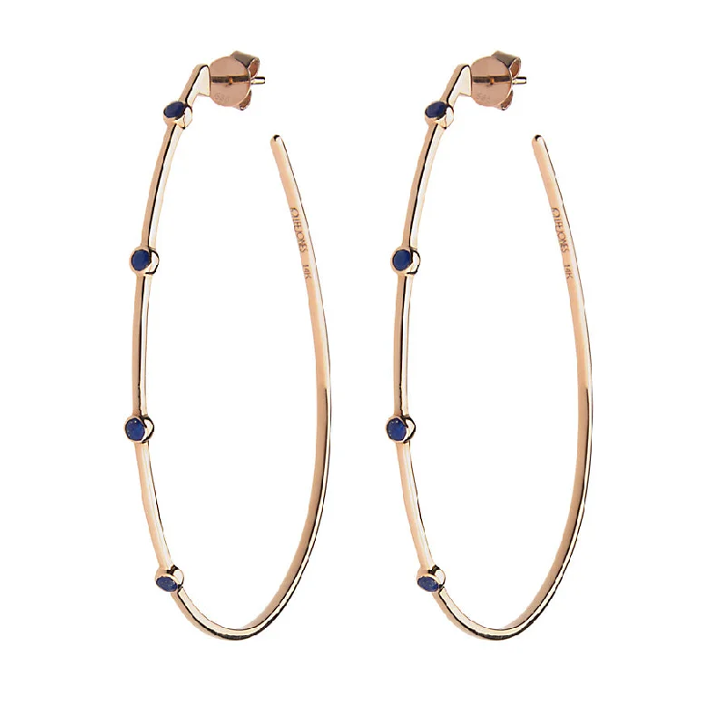 Ladies ruby earrings-Lapis Stones Teardrop Hoop Earrings